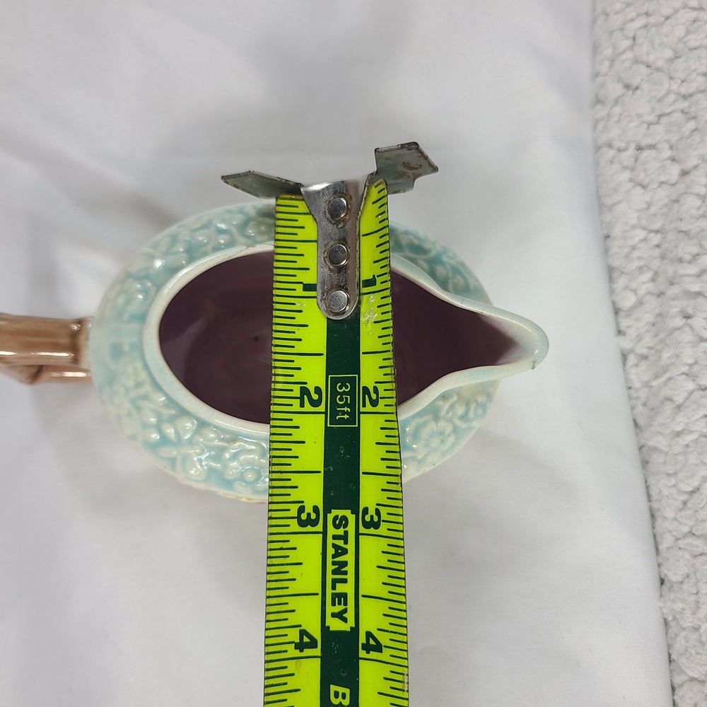 Vintage Ceramic Fan Floral Creamer Pitcher Pastel Faux Bamboo Handle Lavender - Picture 6 of 8